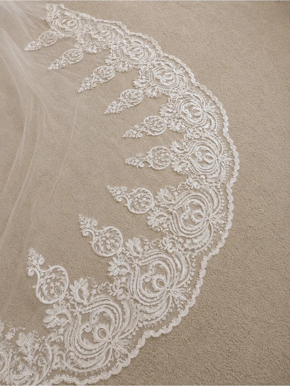 Sheer Lace-Edged Cathedral Veil - off White
